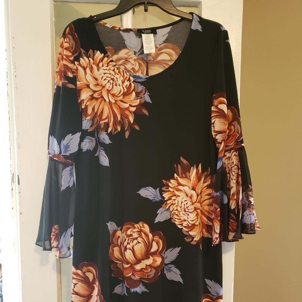 MSK black and floral petite XL dress